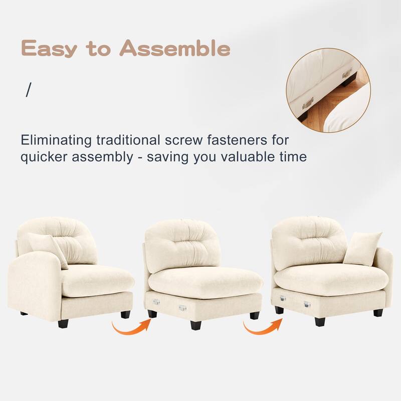 GDF Studio - Kitty Modern Chenille Upholstered Modular Sectional Sofa with Ottoman and Tufted Backrest