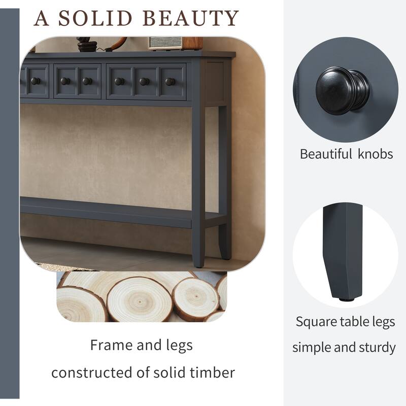 Modern Long Console Table Sofa Table with Drawers and Bottom Shelf