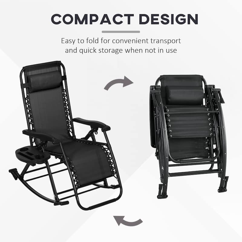 Black Steel Mesh Zero Gravity Reclining Lounge Chairs Set of 2 with Cup Trays - 26.5" L x 47.25" W x 40.25" H