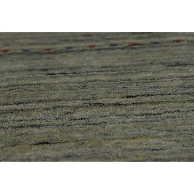 Striped Green Gabbeh Indian Area Rug Handmade Wool Carpet - 5'0" x 8'1"