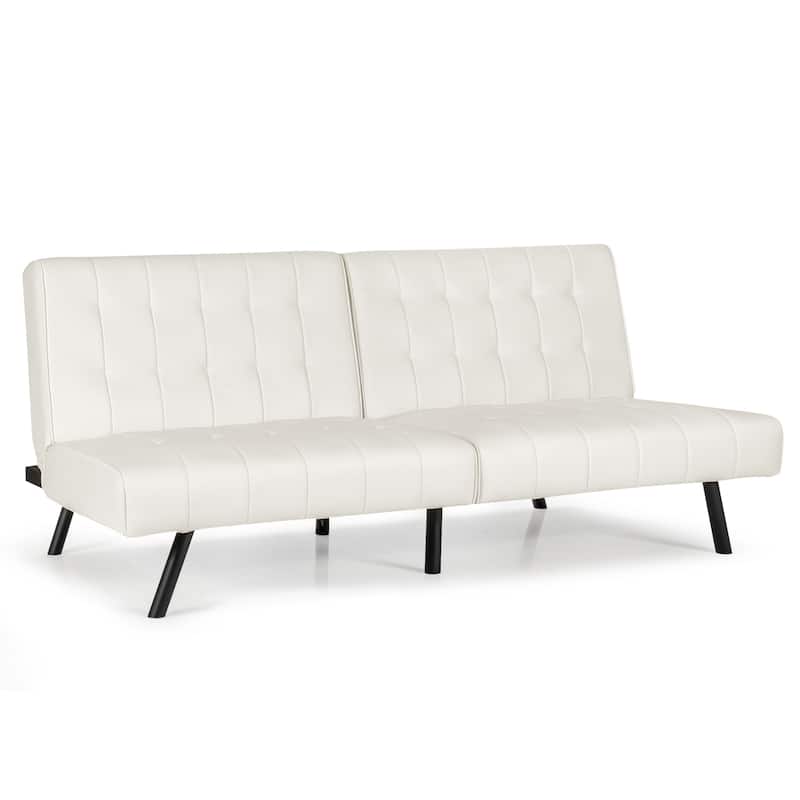 Costway Futon Sofa Bed PU Leather Convertible Folding Couch Sleeper - 70'' x 33.5'' x 32.5''