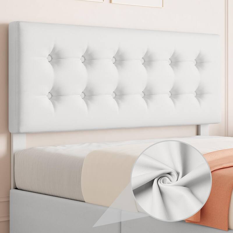Full Bed Frame with Headboard and 4 Storage Drawers, Platform Bed Frame Square Stitched Button Tufted