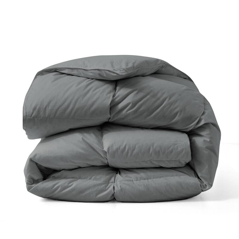 All Season 100% Cotton White Goose Feather Down Comforter with Pinch Pleat Design