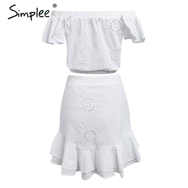 Shop Simplee Elegant Off Shoulder Two Piece White Dress Women