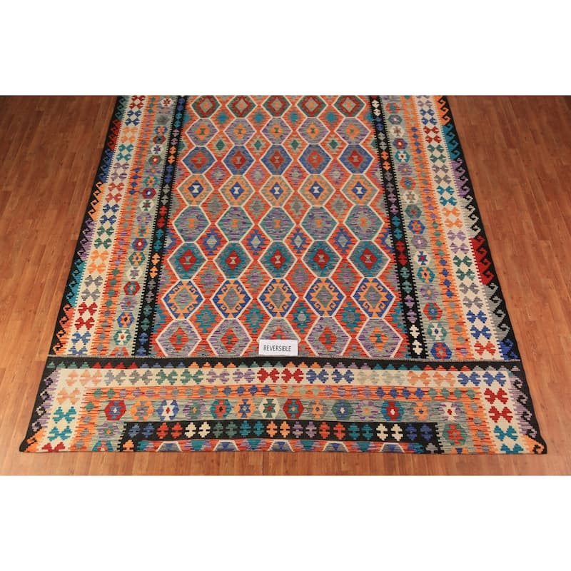 Southwestern Style Kilim Large Rug Flatweave Oriental Wool Carpet - 10'2"x 16'0"