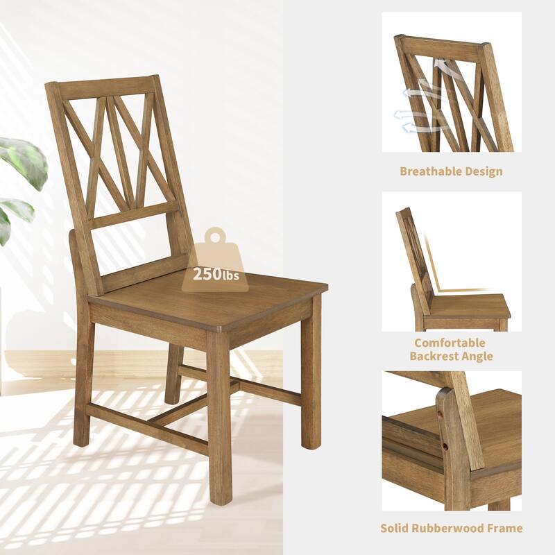 Rustic 5-Piece Extendable Dining Table Set with Round Trestle Table and 4 Cross Back Dining Chairs