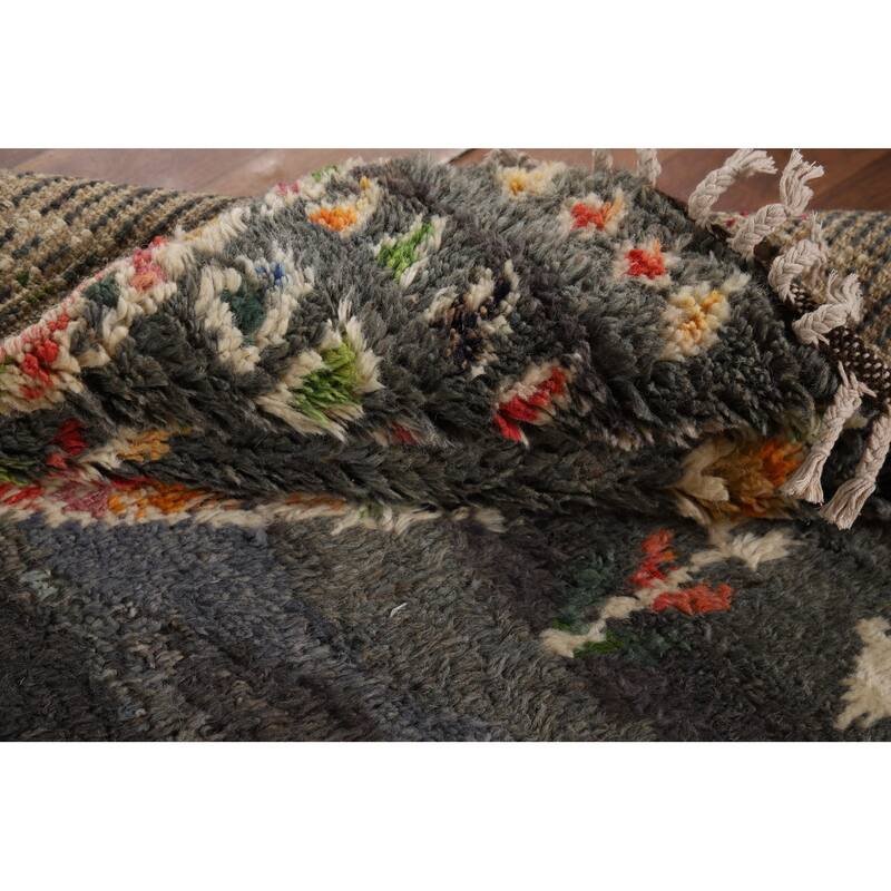 Hand Knotted Oriental 100% Wool Carpet Modern Tribal Greys & Charcoal Moroccan Area Rug - 6' 11'' X 4' 1''