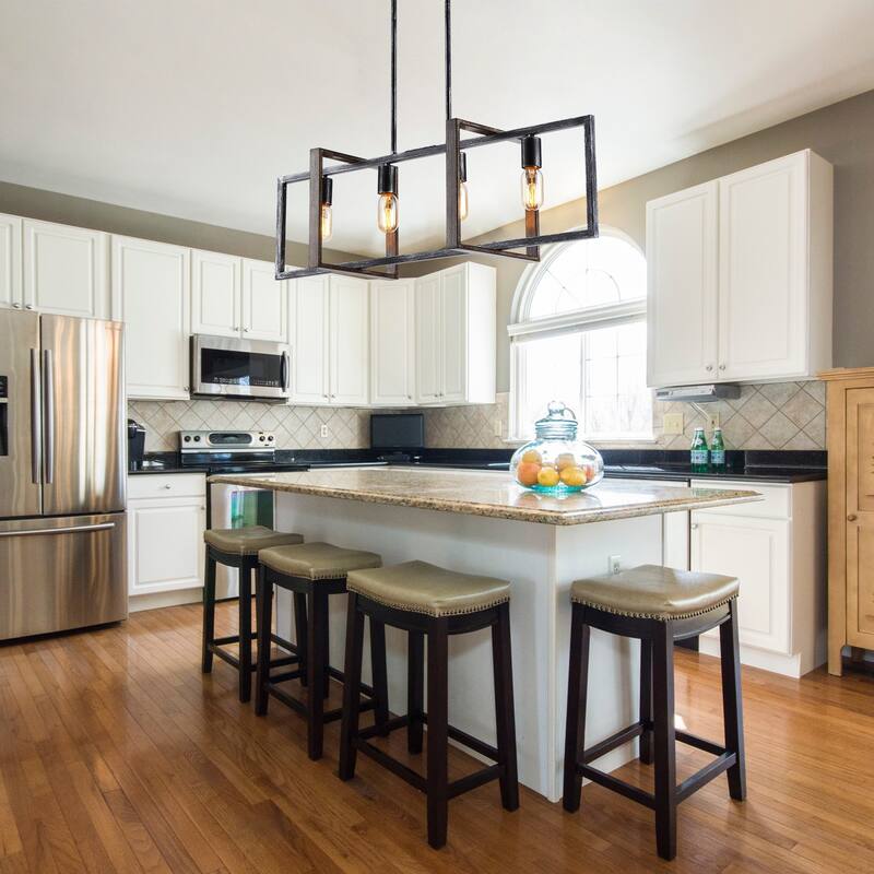 Modern 4-Light Distressed Black Linear Chandelier for Dining Room - 35.5-in L x 10.2-in W x 10.2-in H