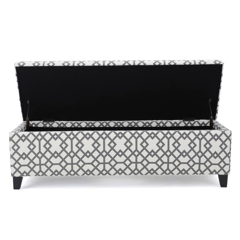 Flash Storage Ottoman Bench, Light Gray Geometric Print Fabric 51 Inch