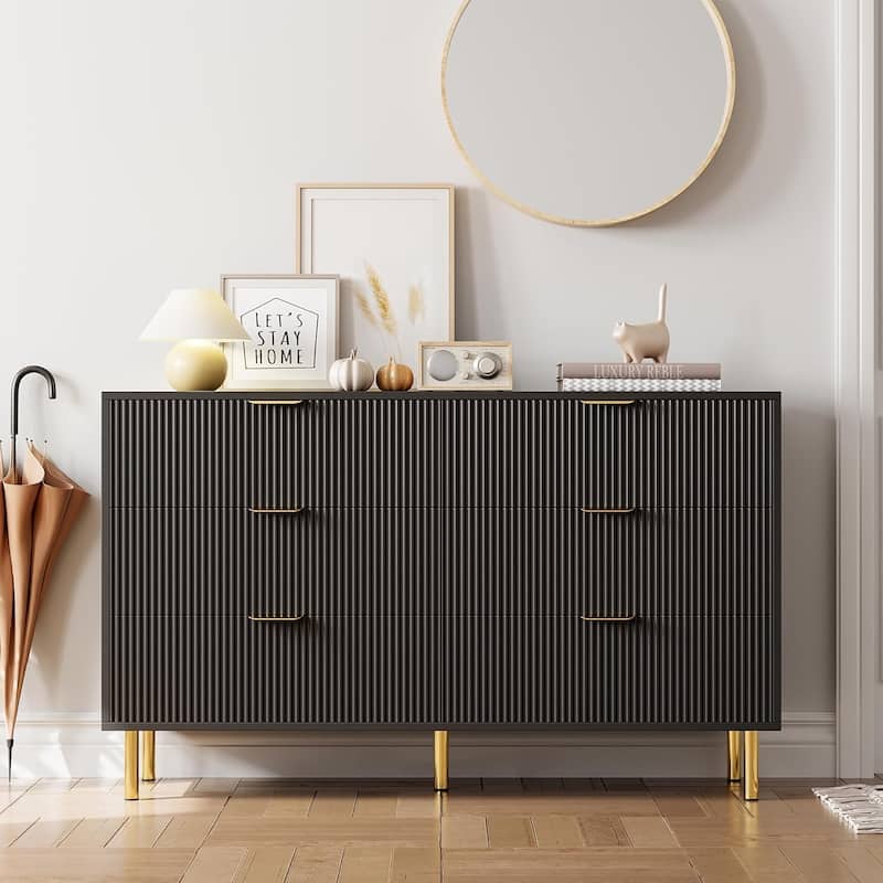 6 Drawer Dresser for Bedroom with Gold Handles, Modern Wooden Chest of Drawers