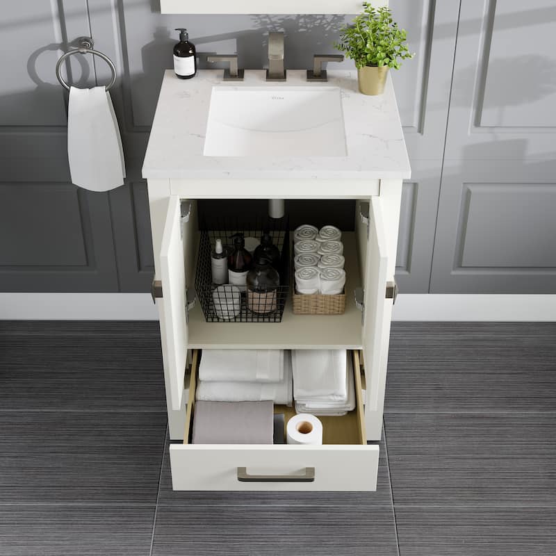 Eviva Aberdeen 24"W x 22"D White Bathroom Vanity with White Carrara Quartz Vanity Top