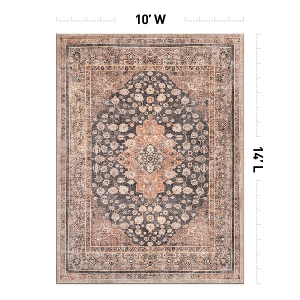 dimension image slide 18 of 27, Traditional Flat Pile Washable Rug – Pet Friendly, Non-Slip, Ideal for Living Room, Entryway, or Bedroom