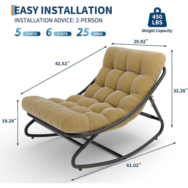 Outdoor Patio Papasan Rocking Chair with Cushion for Porch, Garden, Living Room