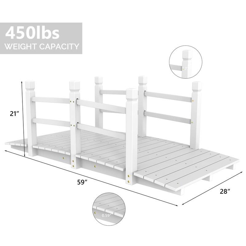 White Wooden Garden Bridge with Handrails - Durable & Weather-Resistant Outdoor Decorative Footbridge