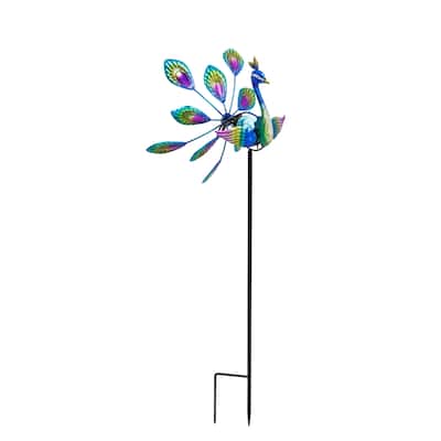 37 in. Solar Peacock Staked Wind Spinner