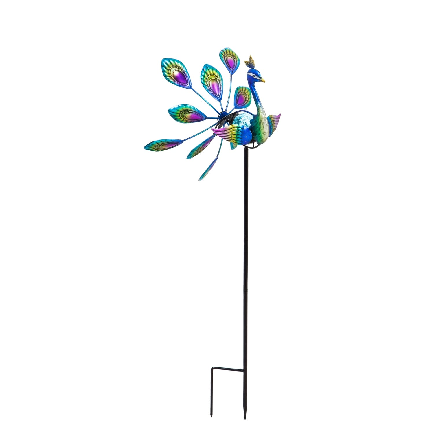 37 in. Solar Peacock Staked Wind Spinner