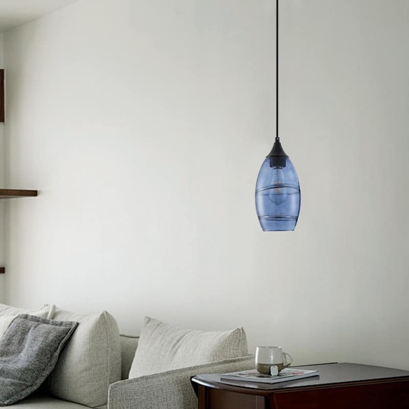 Modern Industrial Blue Glass Pendant Light Matte Black Ceiling Lamp for Kitchen Island