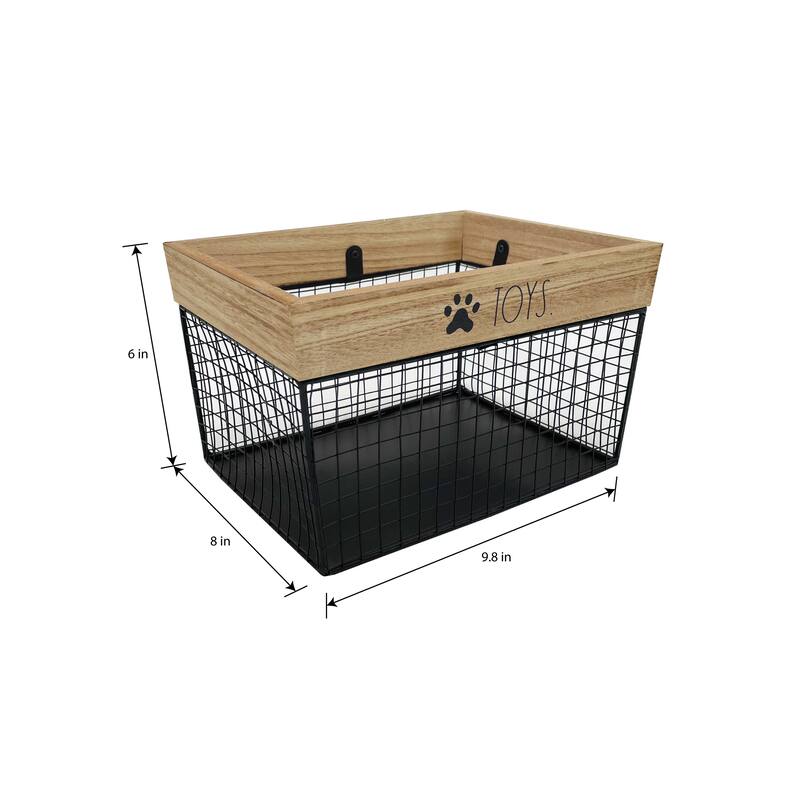 Rae Dunn Metal and Wood Pet Themed Storage Basket