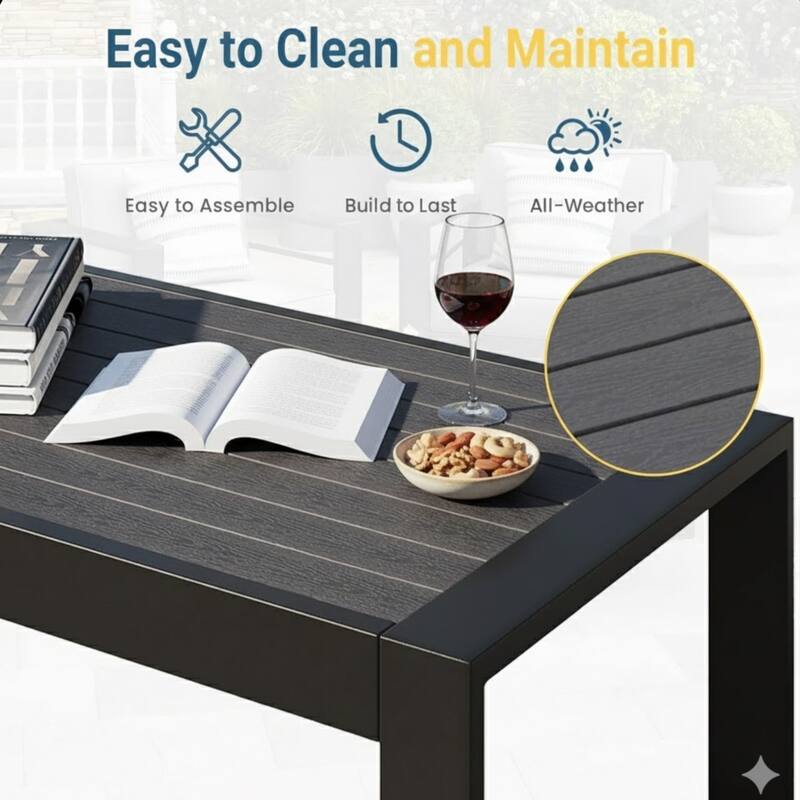 43" Aluminum Patio Coffee Table, Modern Black Rectangle Table