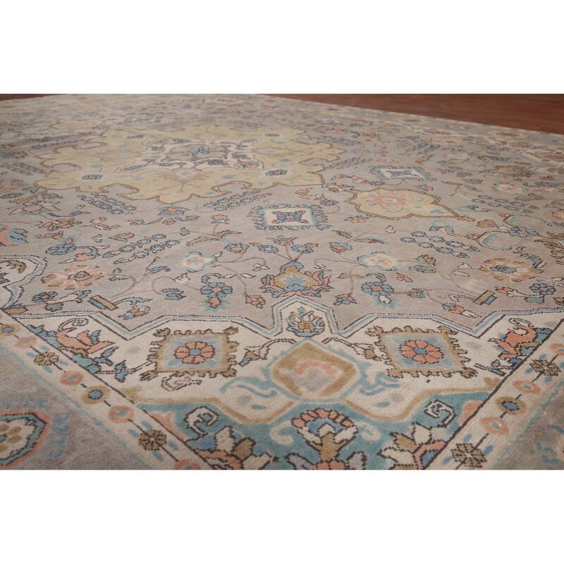 Geometric Gray Tabriz Persian Vintage Area Rug Handmade Wool Carpet - 9'11"x 13'4"