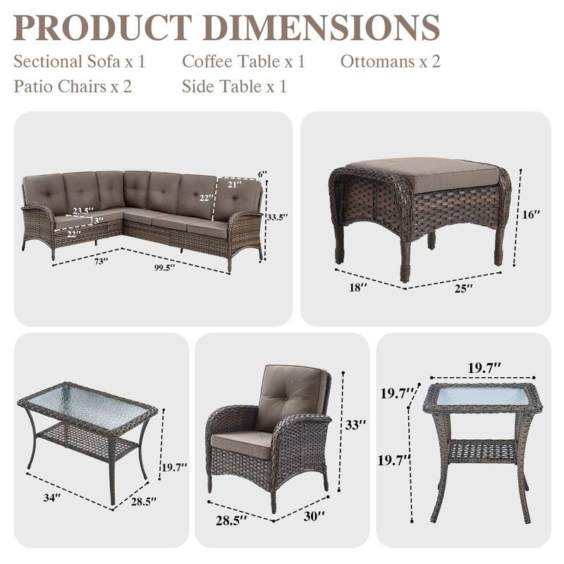 Outdoor Sectional Sofa Patio Chairs Table with Ottomans