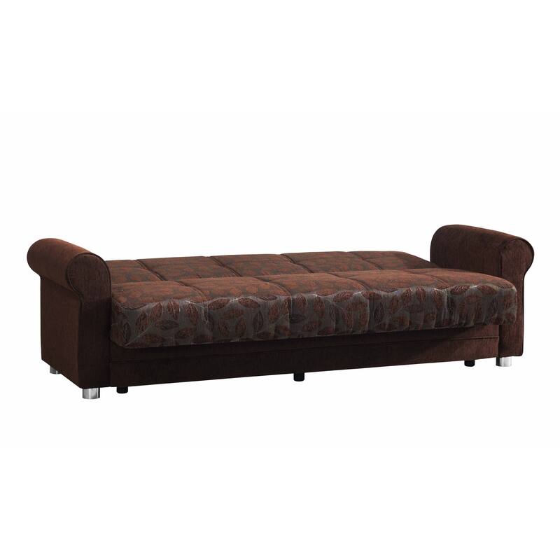 HomeRoots 89" Dark Brown Chenille Convertible Futon Sleeper Sofa And Toss Pillows With Storage