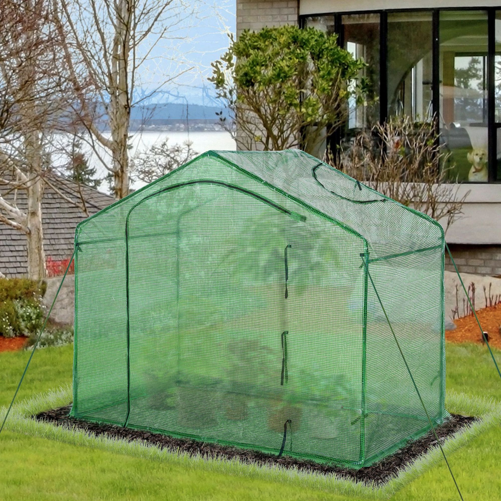 Outsunny 6' x 3.5' x 5' Outdoor Walk-in Tunnel Greenhouse with Roll-Up Window & PVC Weather Cover Zippered Door Outsunny 6' x 3.5' x 5' Outdoor Walk-in Tunnel Greenhouse with Roll-Up Window & PVC Weather Cover Zippered Door
