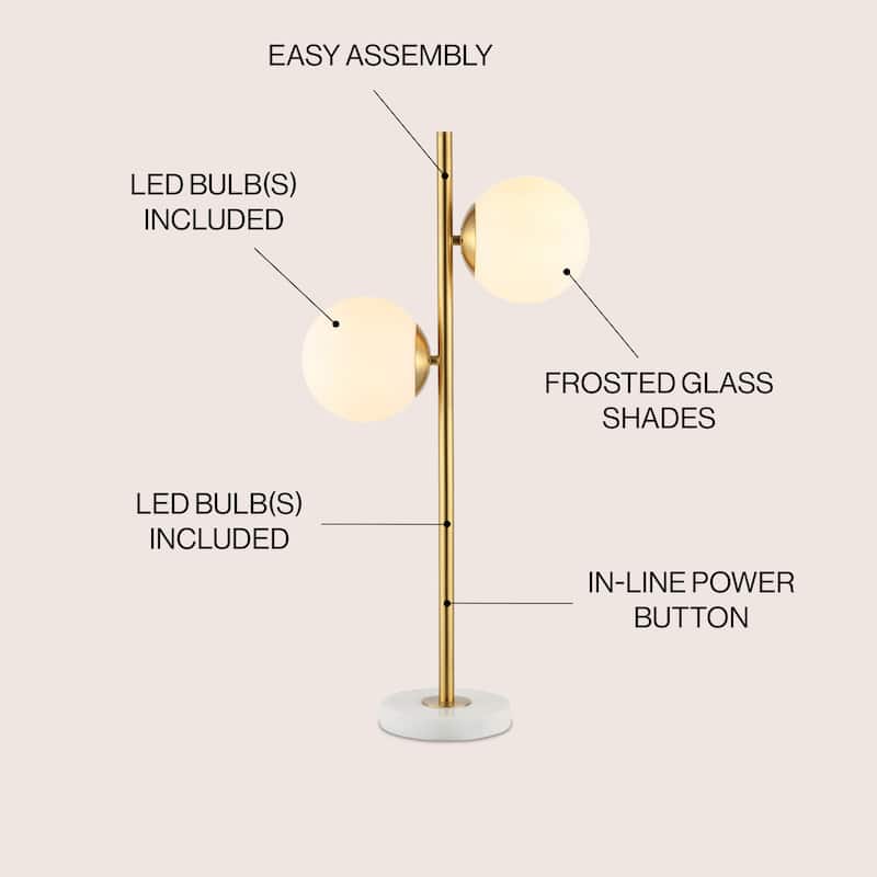Dino 28" 2-Light Coastal Vintage Iron LED Table Lamp, Brass Gold/White by JONATHAN Y