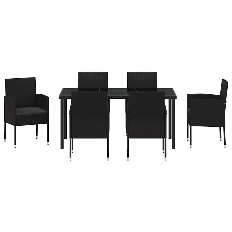 vidaXL Garden Dining Set with Cushion Black Poly Rattan
