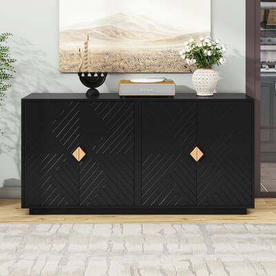 Elegant 4-Door Sideboard with Wooden Handles, Diamond Design, and Adjustable Shelves