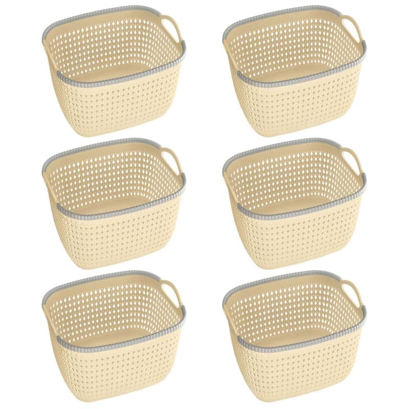 Rattan Plastic Weave Basket, Storage Bins Organizer for Closet, Shelf, Kitchen, Pantry and Bathroom -Ideal for Makeup, Cosmetics