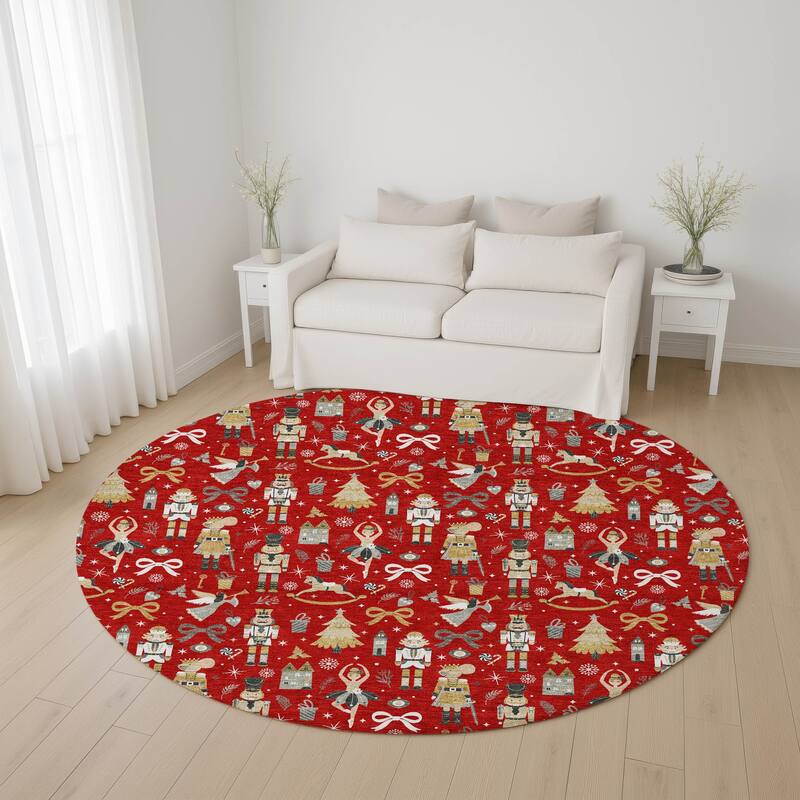 Premium Washable Super Soft Winter Story Mayfield Rug - Red - 8' x 8'