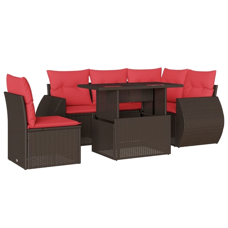 vidaXL Patio Sofa Set with Cushions and Table Outdoor 6 Piece Poly Rattan - 24.4 x 24.4 x 27.2