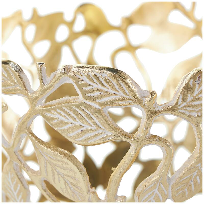 Gold Aluminum Metal Leaf Decorative Decorative Bowl with White Detailing (Set of 2)