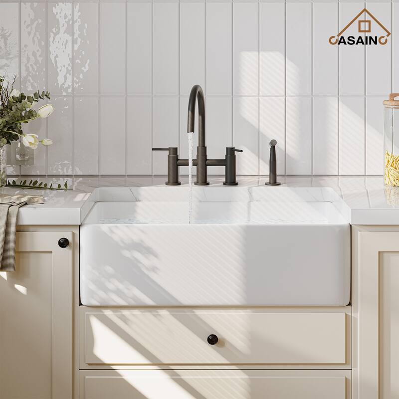 Double Handle Bridge Kitchen Faucet with Side Sprayer