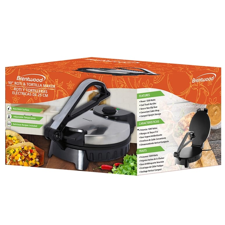 Brentwood Stainless Steel Non-Stick Electric Tortilla Maker, 10-Inch