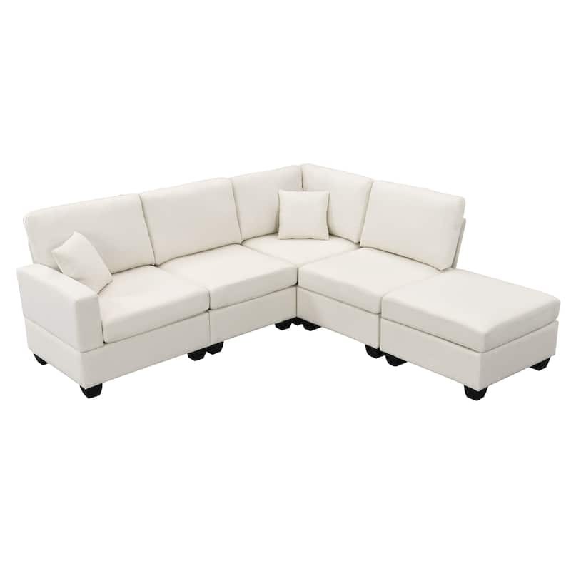 Luxury L-Shape Modular Sectional Sofa 5-Seat Linen Fabric Corner Couch ...