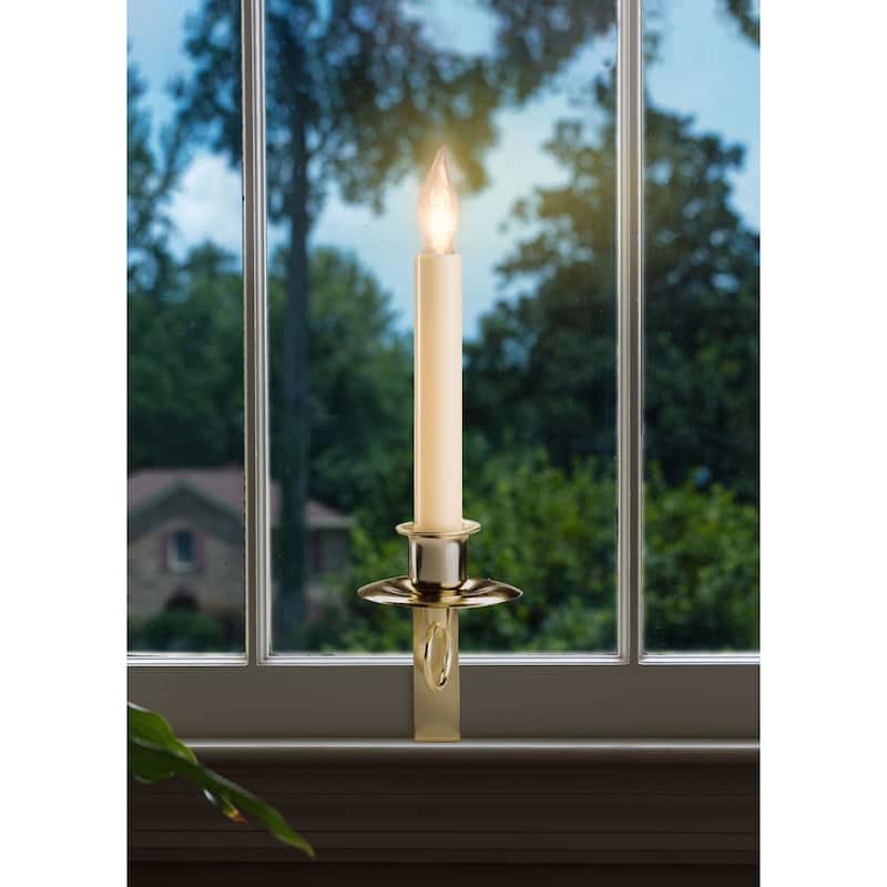 4 Incandescent Beige Christmas Candles In Gold Bracket Sensor 12"
