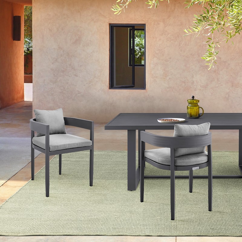 Menorca Outdoor Patio Dining Chairs in Aluminum with Grey Cushions - Set of 2 - N/A - Grey