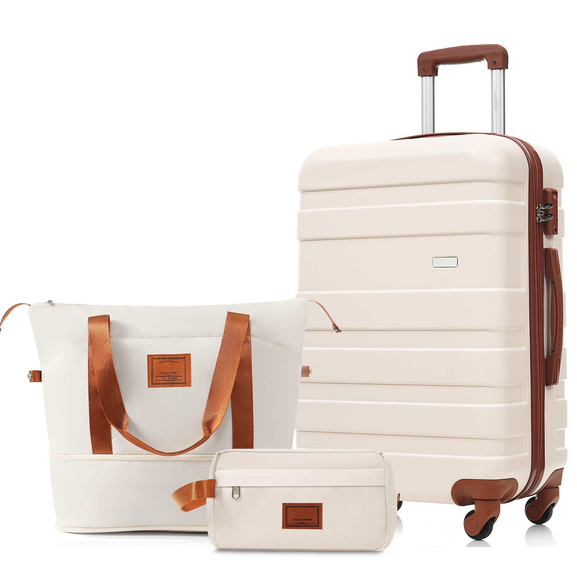 3-Piece Luggage Set - 24in Checked Suitcase with TSA Lock Travel Duffel Bag Wet-Dry Toiletry Bag