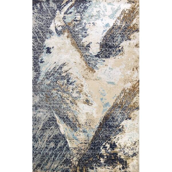 slide 1 of 19, Wool/ Silk Vegetable Dye Oriental Modern Abstract Area Rug Handmade - 9'0" x 12'2"