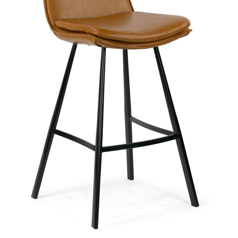 Set of 2 Avalyn Cappuccino Faux Leather Bar Stool with Metal Legs