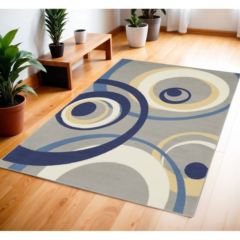 Cezew Power Loomed Geometric Modern Durable Area Rug By HomeRoots - 69' X '45' X '0.5 - Oxford Blue - Rectangle