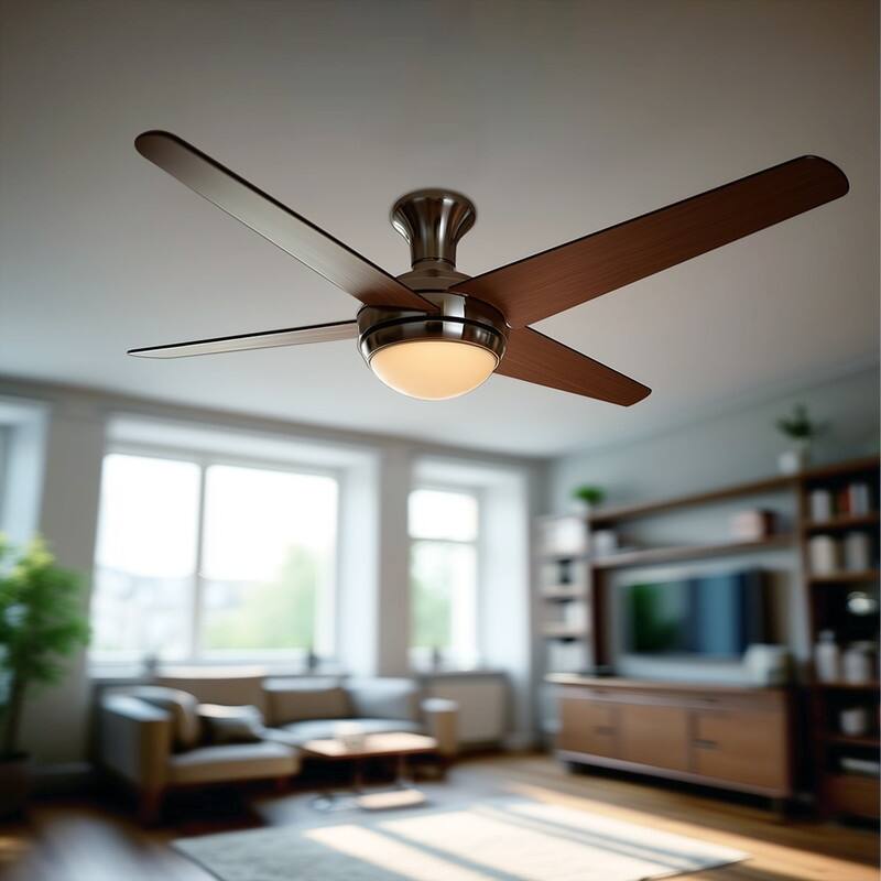 Taysom 52-Inch wide 4-Blade Indoor Ceiling Fan in Semi-Polished Nickel Finish with 2-Light Lighting Kit and Remote Control