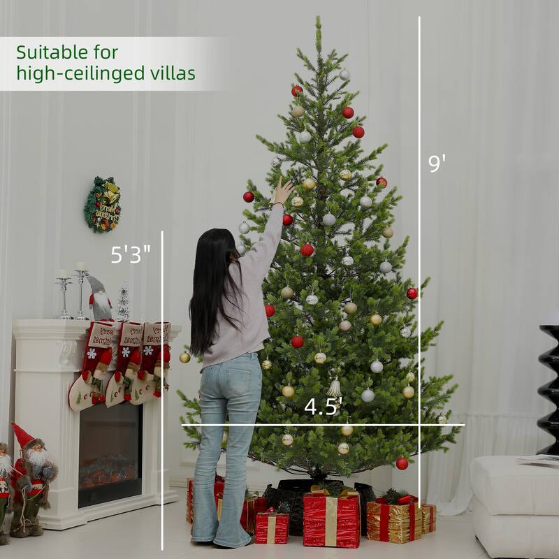 Green PE Christmas Tree Indoor Artificial Tree with 2901 to 4306 Tips Hinged Sections and Steel Base for Easy Assembly
