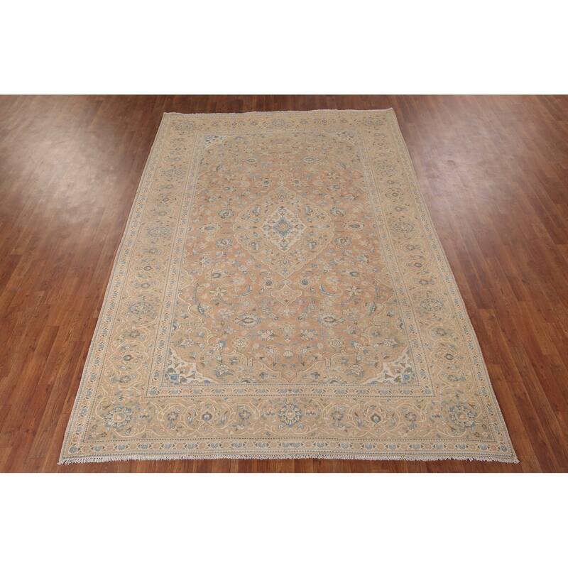 Traditional Mashad Vintage Persian Area Rug Handmade Wool Carpet - 7'0" x 9'10"