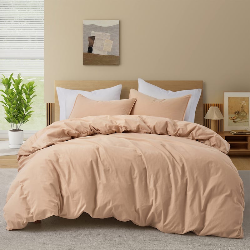 All Season Breathable & Soft Solid Color Duvet Cover Set with Cotton Cover