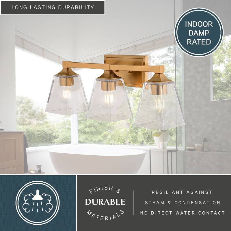 Wallingford 3-Light 22.5 inch Wide Bathroom Vanity Lighting Fixture, Clear Glass Shade, Dimmable, LED Compatible, Reversible