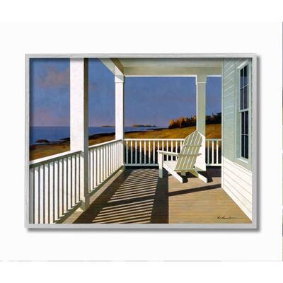 Stupell Cottage Porch Scene at Sunset Coastal Landscape Painting Framed Wall Art - Multi-Color