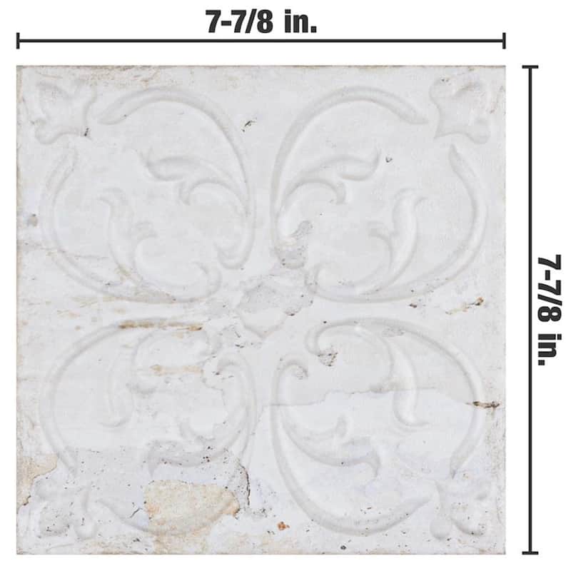 Merola Tile Aevum Ornato White 7-7/8" x 7-7/8" Ceramic Wall Tile